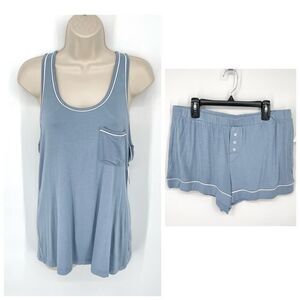 Alfani NWT Women's Sleepwear 2 Piece PJ Set Sleeveless Shirt & Shorts S Blue Fog